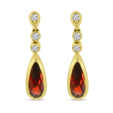 14K Yellow Gold Pear Shaped Garnet and Diamond Earrings